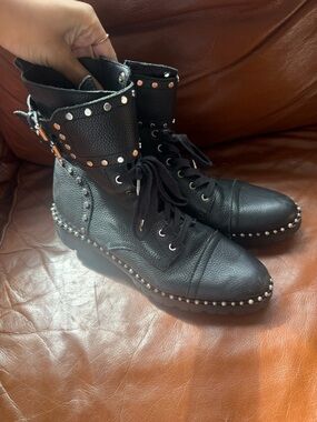 Sam Edelman Black Studded Lace-Up Combat Boots